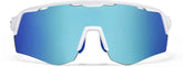 White with Sky Blue Mirror Wrap-Around Shield Sunglasses #T02053016