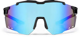 Black with Sky Blue Mirror Wrap-Around Shield Sunglasses #T02062116