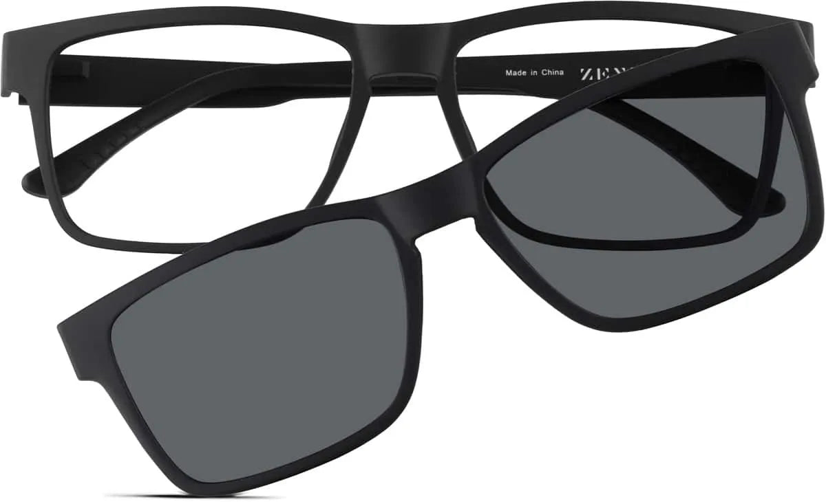 Black Polarized Rectangle Magnetic Clip-on Glasses #6499621