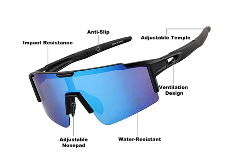 Black with Blue Mirror Wrap-Around Shield Sunglasses #T01762116