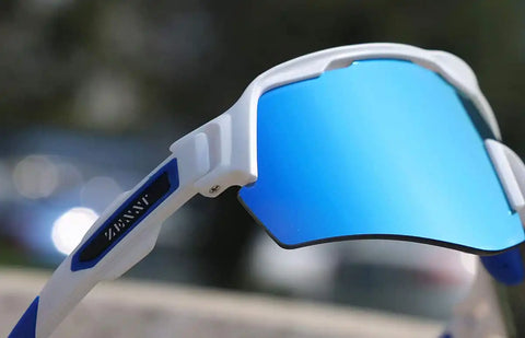 White with Sky Blue Mirror Wrap-Around Shield Sunglasses #T02053016