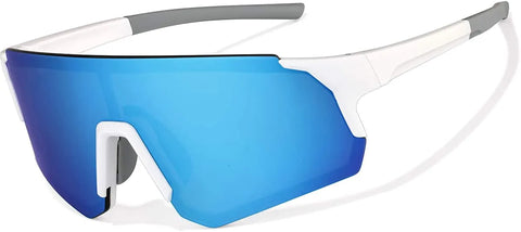 White with Blue Mirror Wrap-Around Sports Sunglasses #T02073016