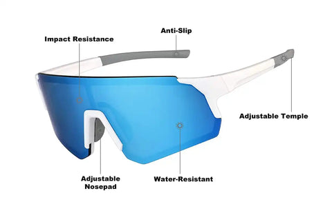 White with Blue Mirror Wrap-Around Sports Sunglasses #T02073016