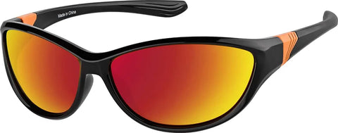 Black with Flame Mirror Wraparound Sunglasses #T08022142